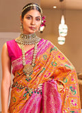 Banarasi Patola Silk ORANGE Saree With Blouse Piece