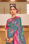 Banarasi Patola Silk BLUE Saree With Blouse Piece