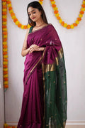 Wedding Wear Kanjivaram Woven Silk WINE Saree With Blouse Piece