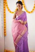 Wedding Wear Kanjivaram Woven Silk LIGHT PURPLE Saree With Blouse Piece