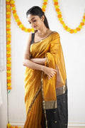Wedding Wear Kanjivaram Woven Silk YELLOW Saree With Blouse Piece