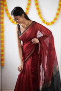 Wedding Wear Kanjivaram Woven Silk RED Saree With Blouse Piece