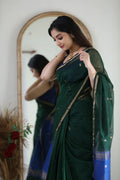 Wedding Wear Kanjivaram Woven Silk GREEN BLUE Saree With Blouse Piece