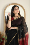Wedding Wear Kanjivaram Woven Silk BLACK Saree With Blouse Piece