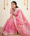 Weading Wear Banarasi Litchi Silk BABY PINK Saree With Blouse Piece