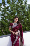 Weading Wear Banarasi Litchi Silk MAROON Saree With Blouse Piece