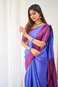 Wedding Wear Banarasi Litchi Silk PURPLE BLUE Saree With Blouse Piece