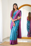 Wedding Wear Banarasi Litchi Silk SKY BLUE Saree With Blouse Piece