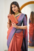 Wedding Wear Banarasi Litchi Silk ORANGE Saree With Blouse Piece