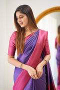 Wedding Wear Banarasi Litchi Silk PURPLE PINK Saree With Blouse Piece