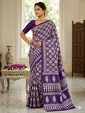 Royal Purple Banarasi Style Woven Saree with Traditional Motifs
