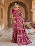Royal Pink Banarasi Style Woven Saree with Traditional Motifs
