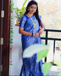 Traditional Banarasi Litchi Silk blue Saree With Blouse Piece
