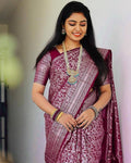 Traditional Banarasi Litchi Silk marron Saree With Blouse Piece