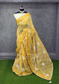 Elegant Yellow & White Printed Saree with Floral Buti Design