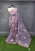 Elegant Puple & White Printed Saree with Floral Buti Design