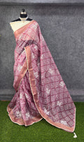 Elegant Onion Pink & White Printed Saree with Floral Buti Design
