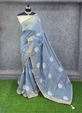 Elegant sky blue & Silver Zigzag Designer Saree with Floral Buti Work