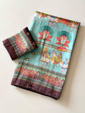 Royal Heritage Digital Print Saree - OCEAN BLUE