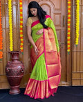 Festive Wear Kanjivaram Woven Silk PARROT GREEN Saree With Blouse Piece