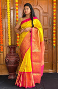 Festive Wear Kanjivaram Woven Silk YELLOW Saree With Blouse Piece