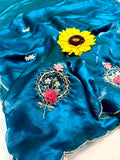 Designer Fandy Satin Saree with Khatli Cutdana Handwork & Arco Border – DARK BLUE