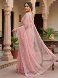 Elegant Pure Soft Net Saree with Original Beads Work & Designer Cutwork Border -PINK