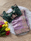 Royal Golden Fandy Silk Saree - LIGHT PURPLE