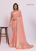 Royal Weaving Chinno Fabric Saree With Floral Pallu & Rich Heavy Border - PEACH PINK