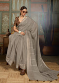 Premium Tusser Weaving Saree with Zari Border & Digital Blouse - GREY