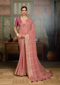 Premium Tusser Weaving Saree with Zari Border & Digital Blouse -PEACH