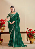 Premium Georgette Bandhani Print Saree with Sequin Embroidery Border & Heavy Designer - GREEN