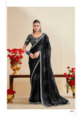 Premium Georgette Bandhani Print Saree with Sequin Embroidery Border & Heavy Designer - BLACK