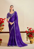 Premium Georgette Bandhani Print Saree with Sequin Embroidery Border & Heavy Designer - PURPLE