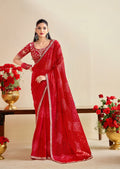 Premium Georgette Bandhani Print Saree with Sequin Embroidery Border & Heavy Designer - RED