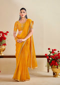 Premium Georgette Bandhani Print Saree with Sequin Embroidery Border & Heavy Designer - YELLOW