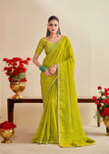 Premium Georgette Bandhani Print Saree with Sequin Embroidery Border & Heavy Designer - PARROT