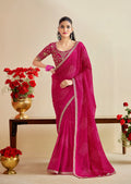 Premium Georgette Bandhani Print Saree with Sequin Embroidery Border & Heavy Designer - PINK