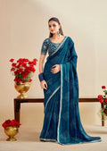 Premium Georgette Bandhani Print Saree with Sequin Embroidery Border & Heavy Designer - BLUE