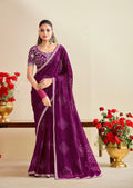 Premium Georgette Bandhani Print Saree with Sequin Embroidery Border & Heavy Designer Blouse - WINE