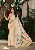 Premium Chinno Viscose Saree with Zari Butti & Parrot Foil Pallu – Elegant Designer Collection - OFF WHITE