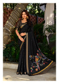Premium Chinno Viscose Saree with Zari Butti & Parrot Foil Pallu – Elegant Designer Collection - BLACK