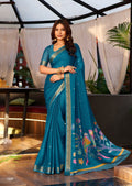 Premium Chinno Viscose Saree with Zari Butti & Parrot Foil Pallu – Elegant Designer Collection - BLUE