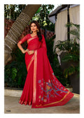 Premium Chinno Viscose Saree with Zari Butti & Parrot Foil Pallu – Elegant Designer Collection- RED