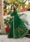 Premium Chinno Viscose Saree with Zari Butti & Parrot Foil Pallu – Elegant Designer Collection- GREEN