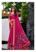 Premium Chinno Viscose Saree with Zari Butti & Parrot Foil Pallu – Elegant Designer Collection- PINK