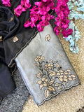 Elegance Premium Rangoli Silk Saree with Floral Zari Embroidery & Designer Blouse - GRAY