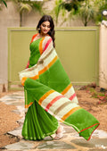 Graceful Chiffon Saree with Artistic Brush Print and Woven Border - PERROT