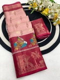 Elegant Two-Tone Floral Moss Mellow Saree with Jacquard Border & Designer Blouse - DARK PINK